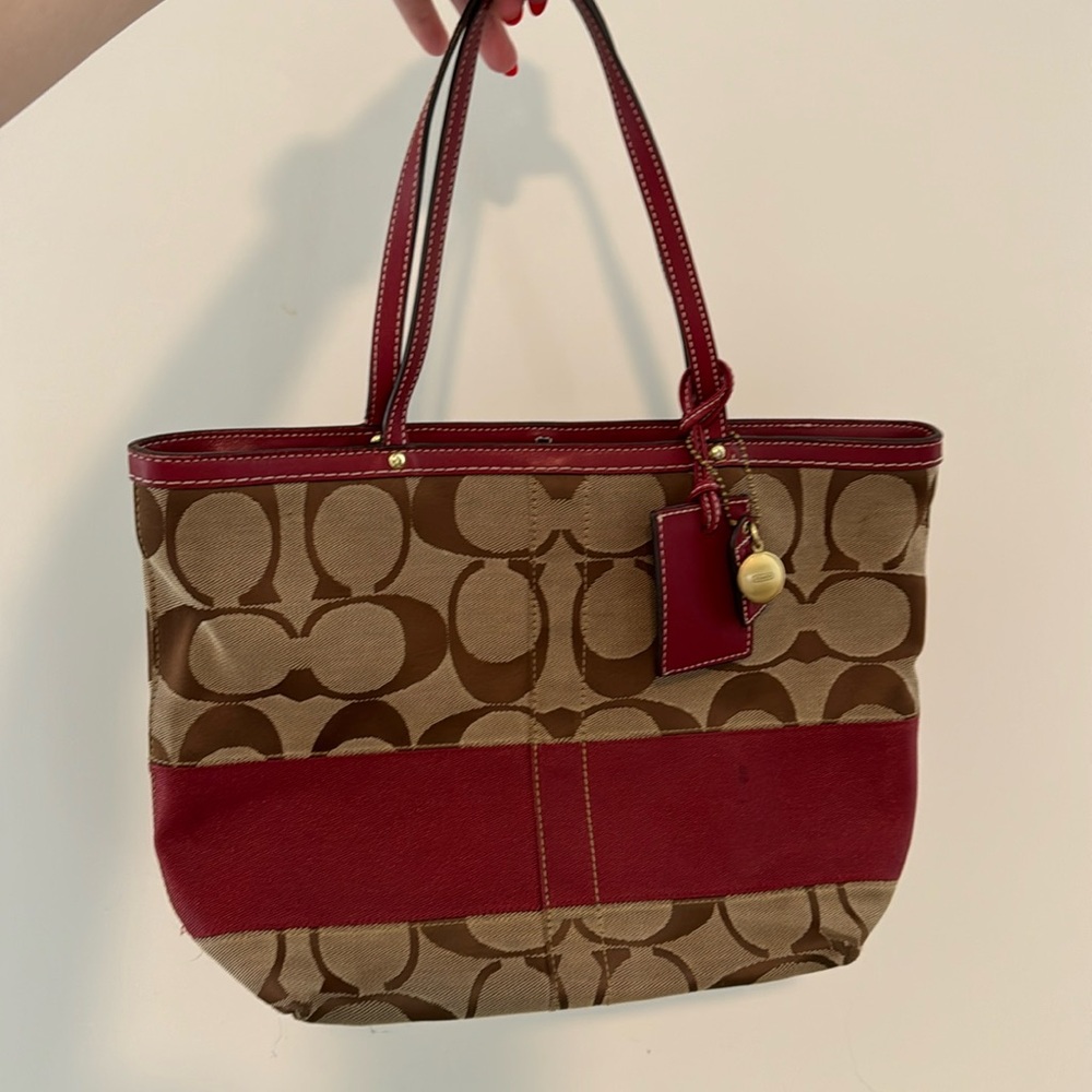 Authentic coach monogram crimson red tote